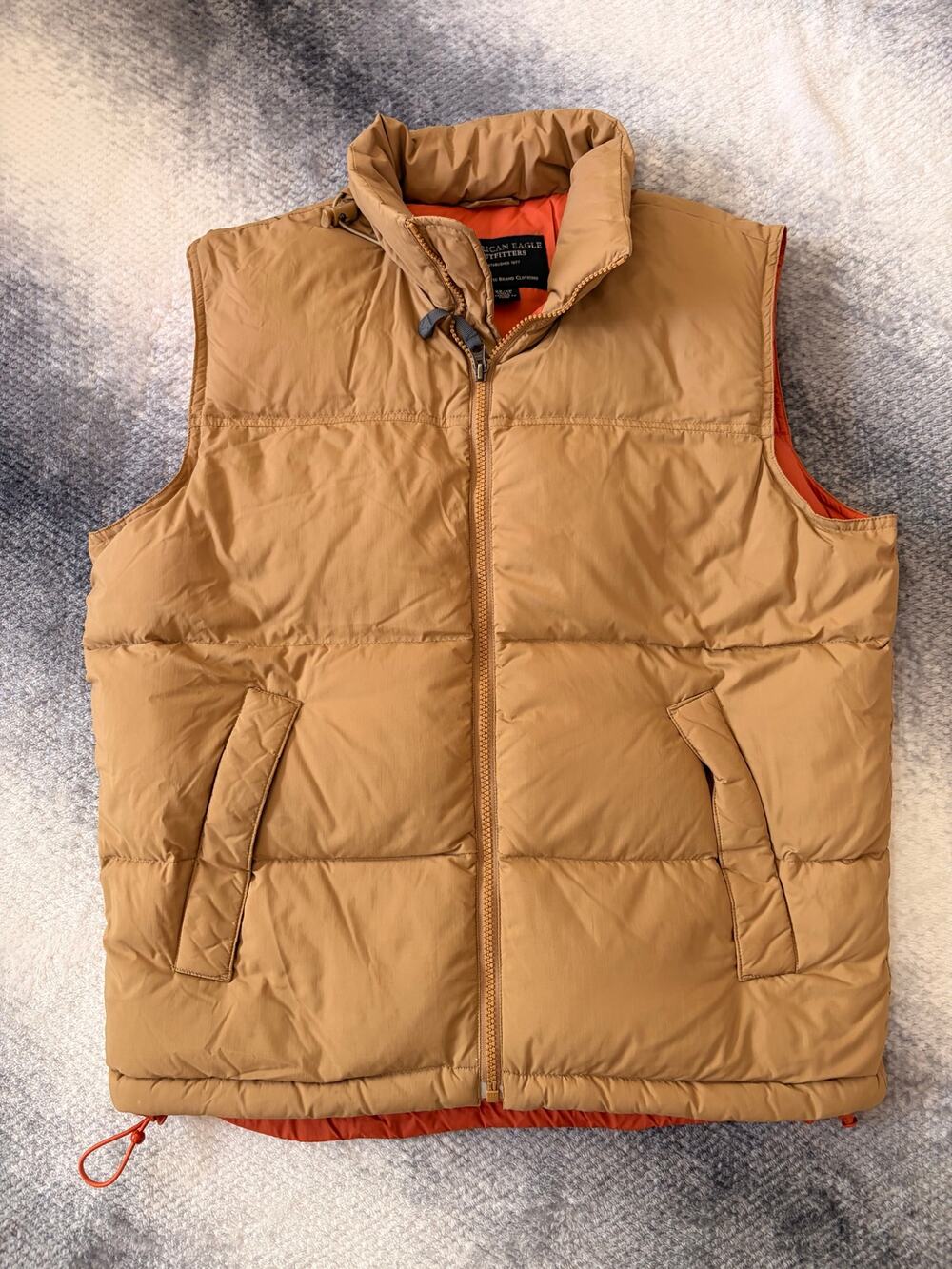 American Eagle Brown Puffer Vest Y2K USAE 1977 Expedition Hood Mens Size XS